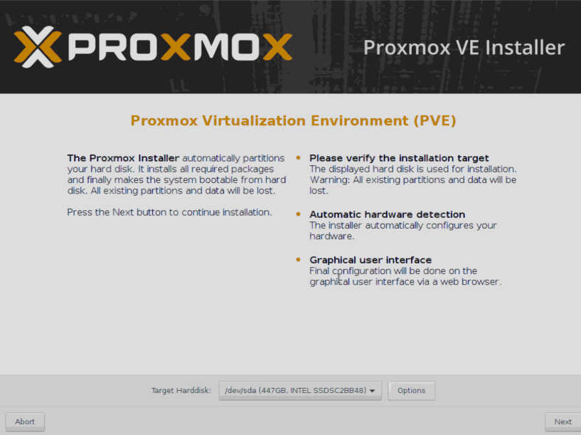 Установка Proxmox - выбор диска.