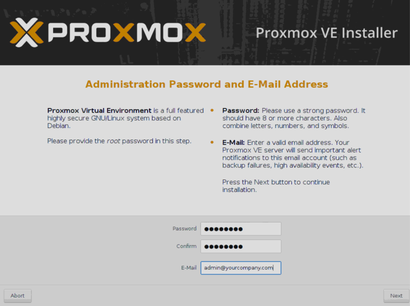Установка Proxmox - настройка пароля.