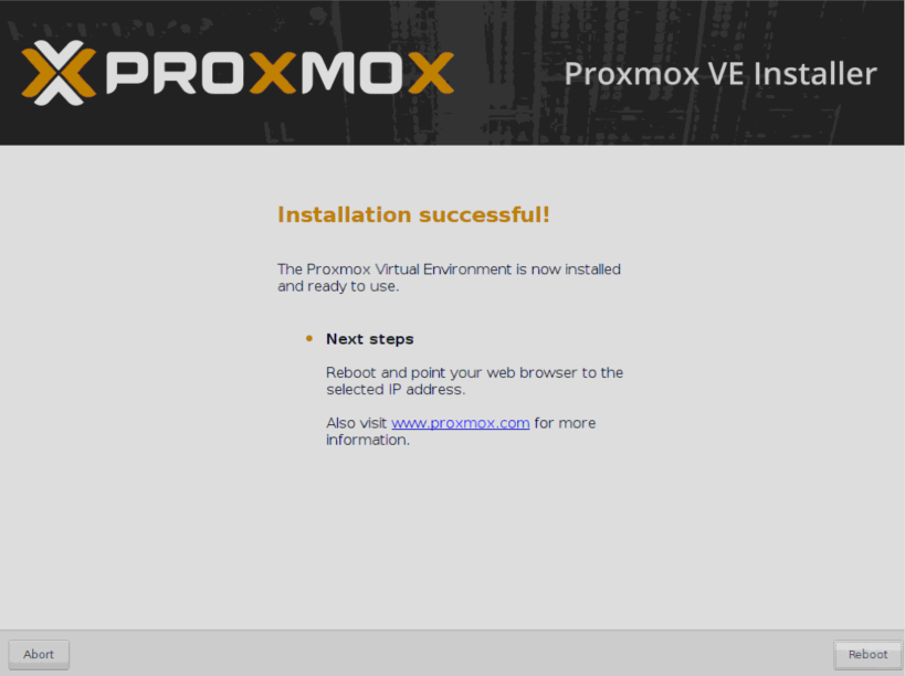 Установка Proxmox - перезагрузка.