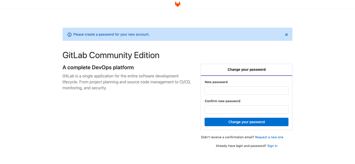 Gitlab account. GITLAB Set up New password. GITLAB forgot your password. Change password Page.