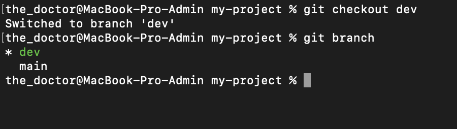 git checkout dev