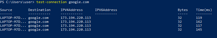 Вывод командлета Test-Connection