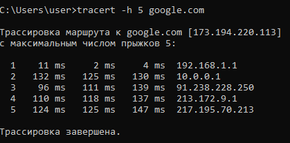 Команда для определения маршрута следования данных в сети