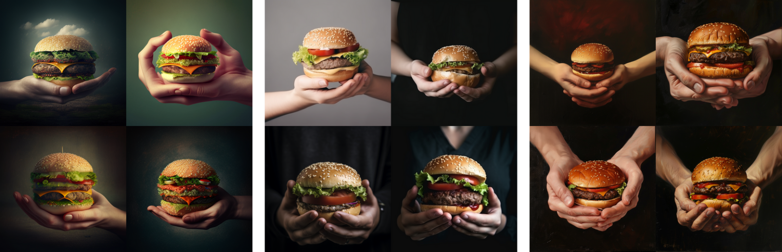Запрос: hamburger in hands. 