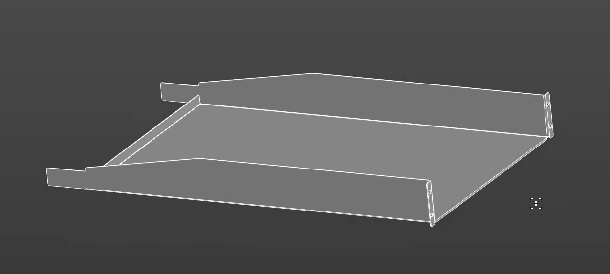 Специально разработанная металлическая полка высотой 2U. На полке видны крепежные отверстия и вырезы для установки нескольких вертикальных серверных платформ.