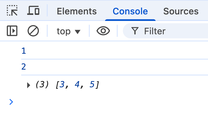 Вывод в консоли: 1, 2, [3, 4, 5].