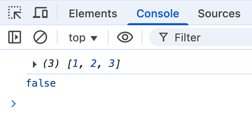 В консоли. Видим false.