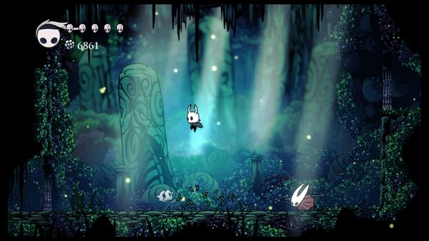 Кадр с персонажем в одной из стартовых локаций в Hollow Knight.