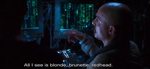 Мем с героем фильма. Написано: «All I see is blonde, brunette, redhead».