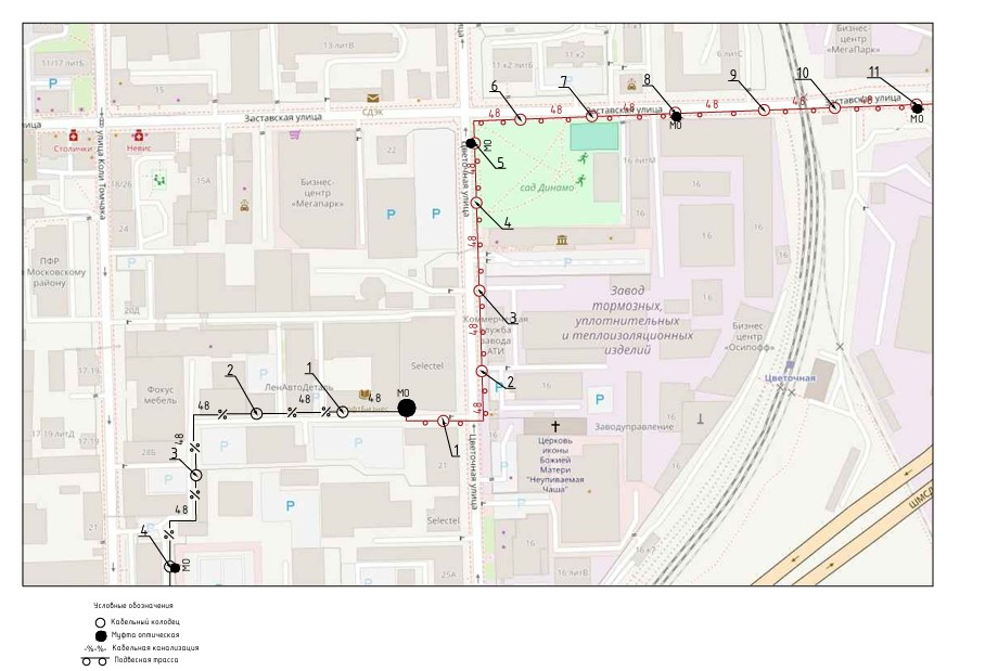 Чертеж участка межцодовой трассы в Санкт-Петербурге.