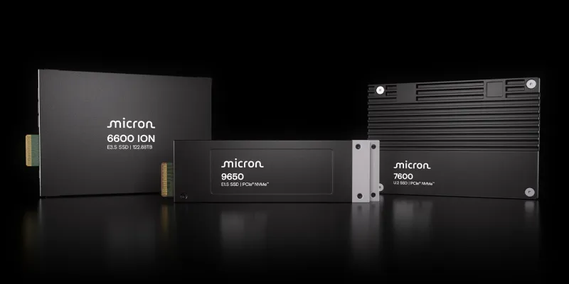 SSD Micron на черном фоне.