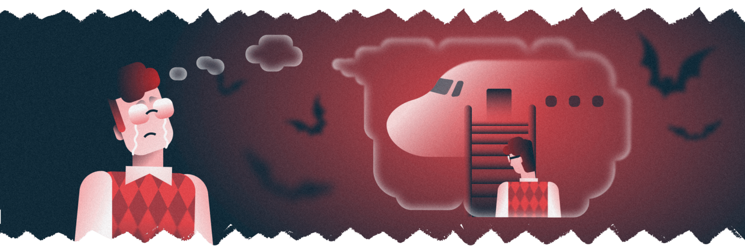 Петя представляет, как садится в самолет и улетает навсегда.