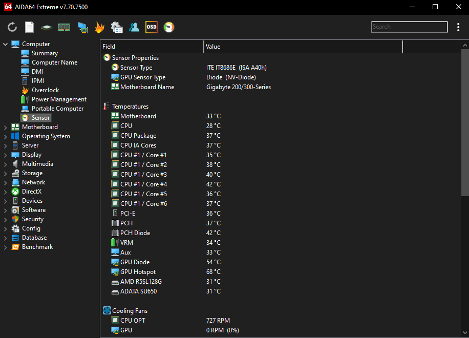 Интерфейс AIDA64.