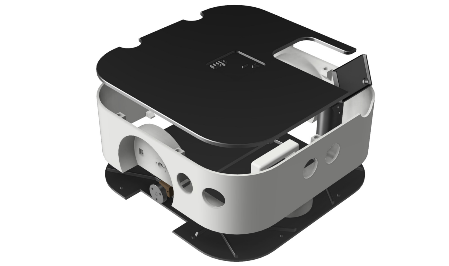 Взрыв-схема 3D-модели робота в Autodesk Fusion, демонстрирующая модульную конструкцию корпуса для легкой 3D-печати и сборки.