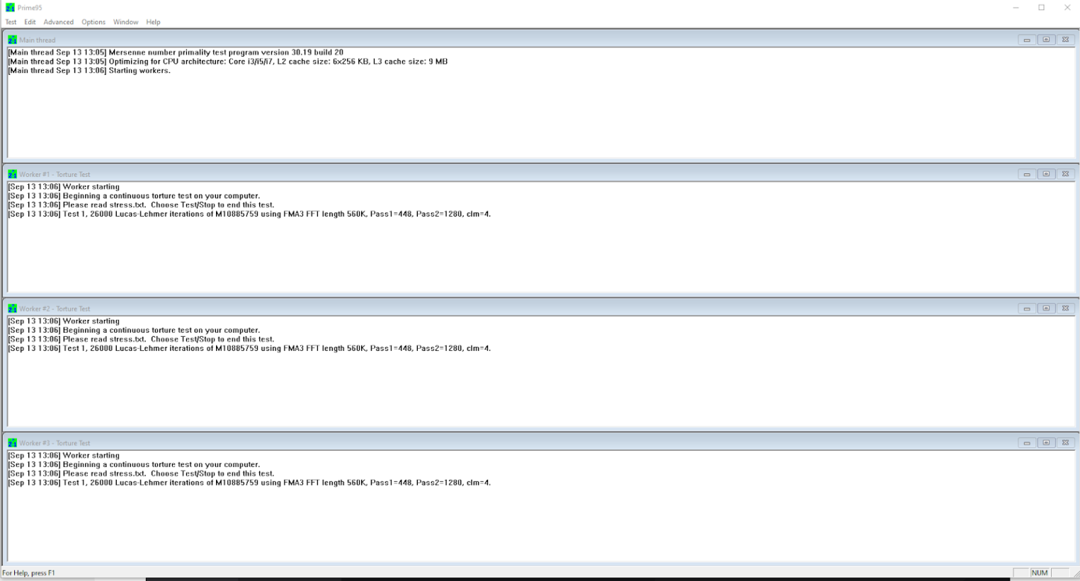 Интерфейс Prime95.
