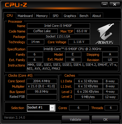 Интерфейс CPU-Z.