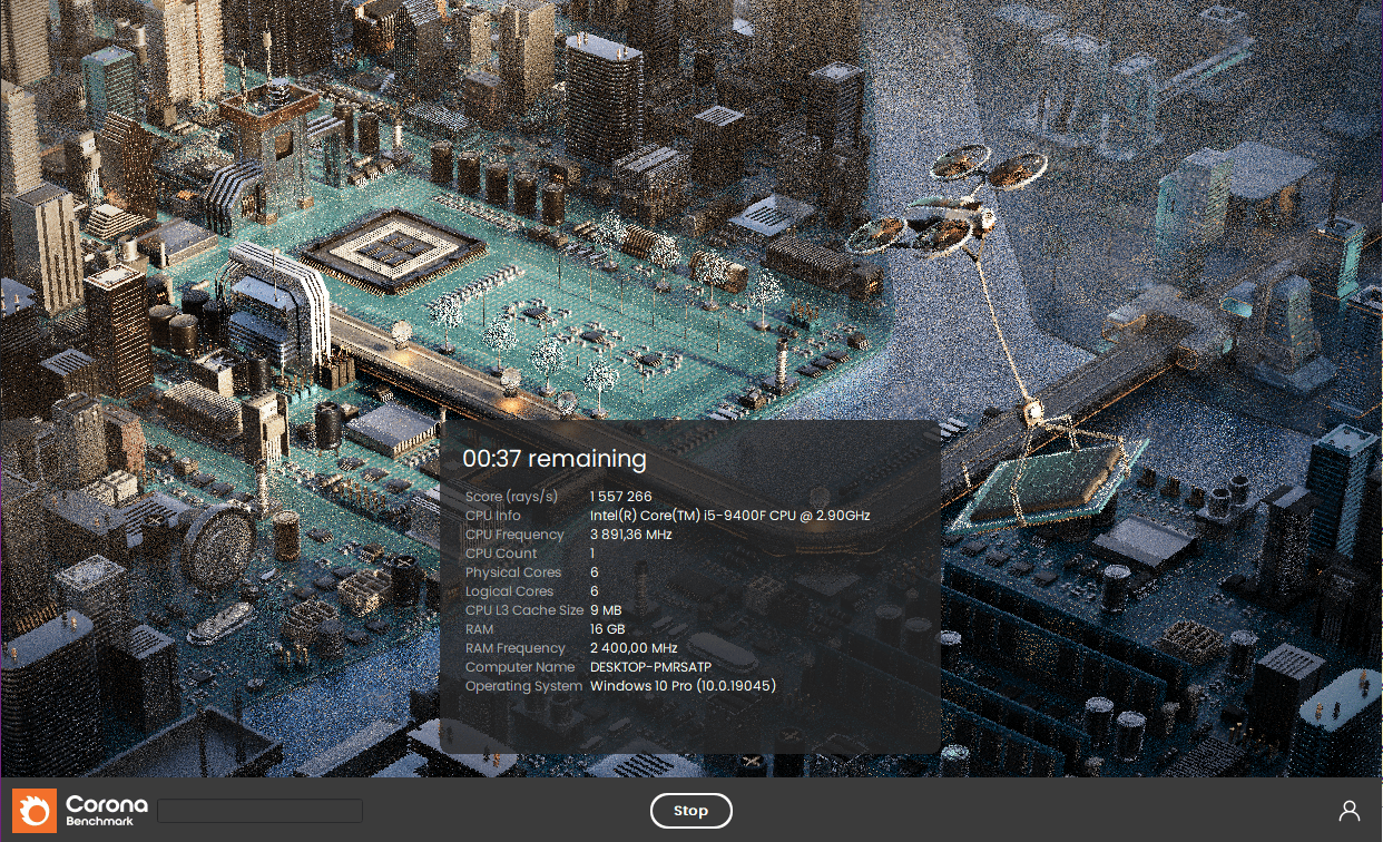 Пример запуска бенчмарка Corona Benchmark.
