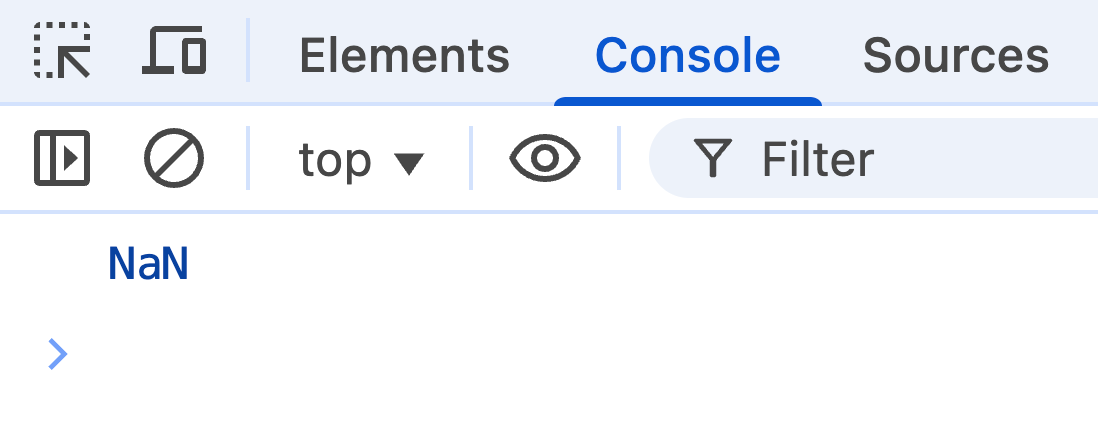 Результат в консоли — NaN.