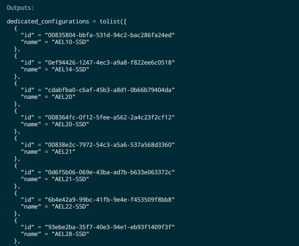 Видим в консоли доступные конфигурации.