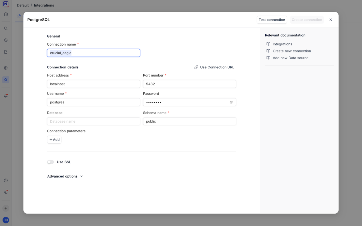 Интерфейс подключения внешних баз данных в NocoDB.