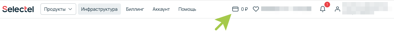 Хедер панели управления, кнопка-иконка в виде банковской карты.