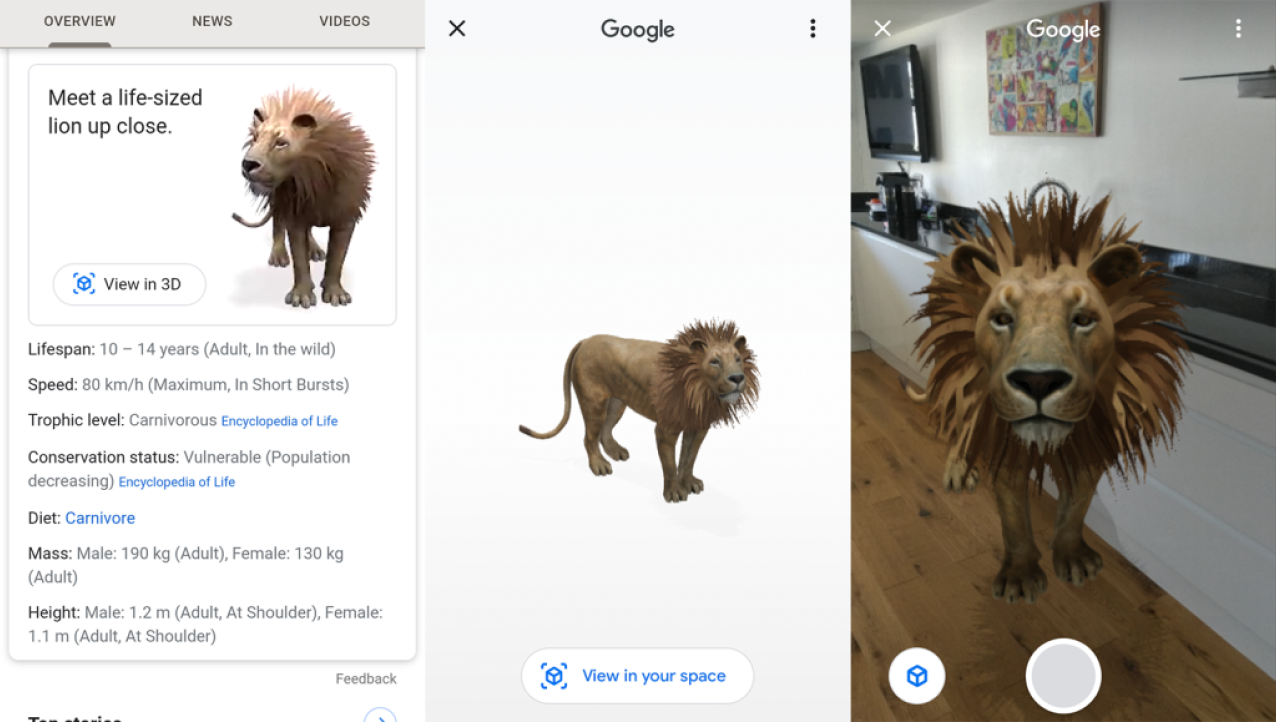 Пример того, как можно посмотреть в интерьере 3D-объекты из поиска.