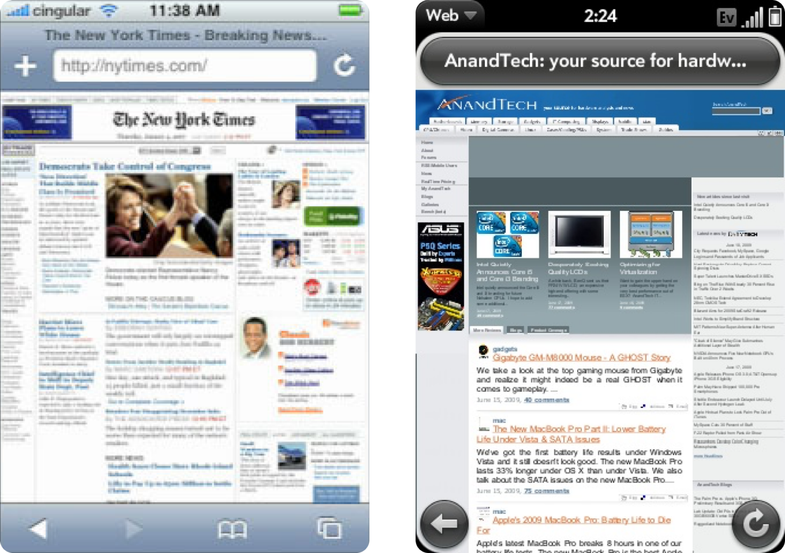 Так выглядит браузер Webkit на iPhone и Nexus One.