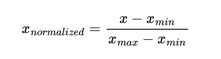 Формула нормализации (в формате LaTeX): x_{normalized} = \frac{x - x_{min}}{x_{max} - x_{min}}