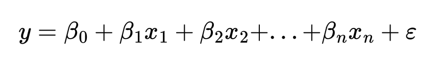 Формула (в формате LaTeX): y = \beta_0 + \beta_1x_1 + \beta_2x_2 + ... + \beta_nx_n + \varepsilon