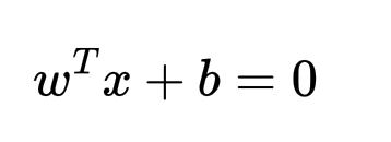 Формула (в формате LaTeX): w^T x + b = 0