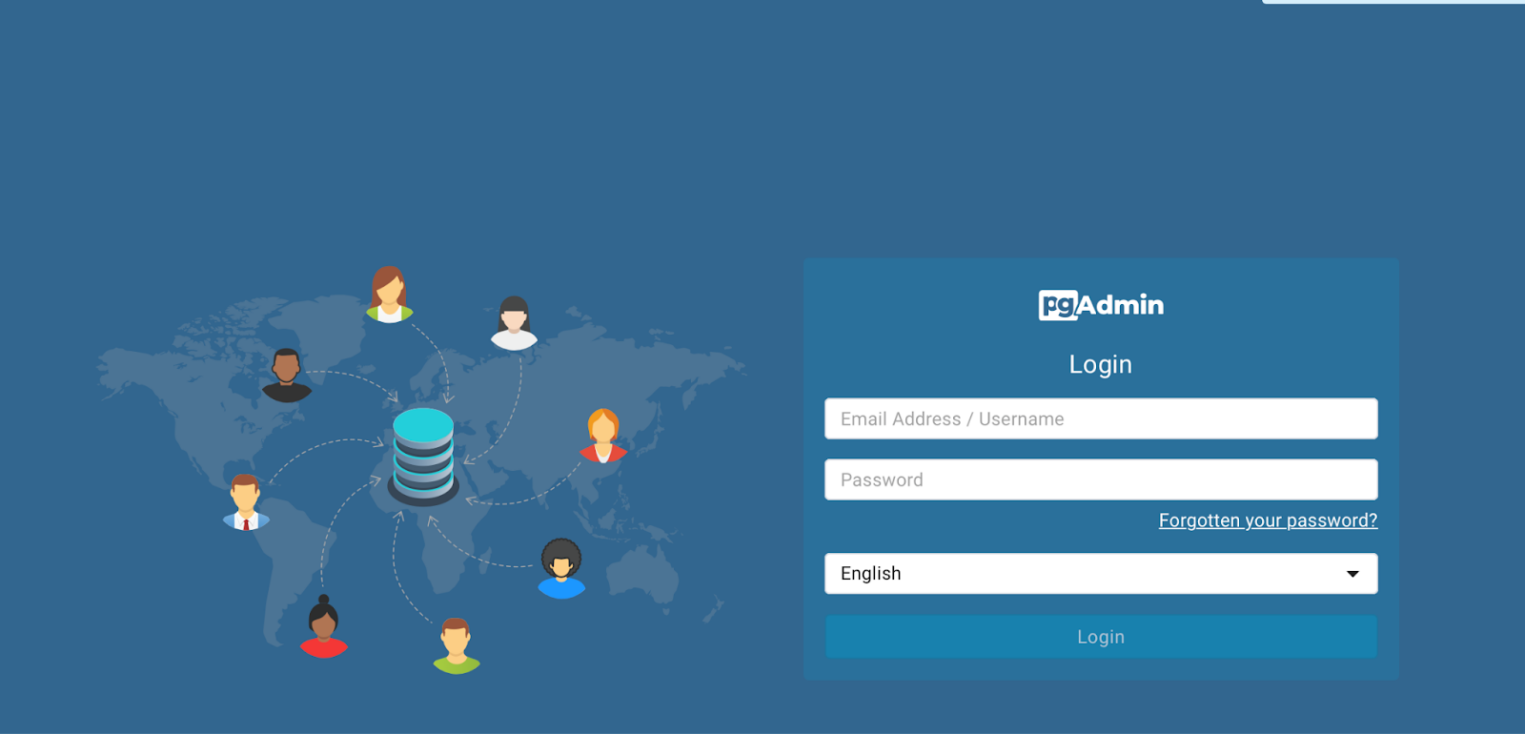 Скриншот страницы входа в pgAdmin.