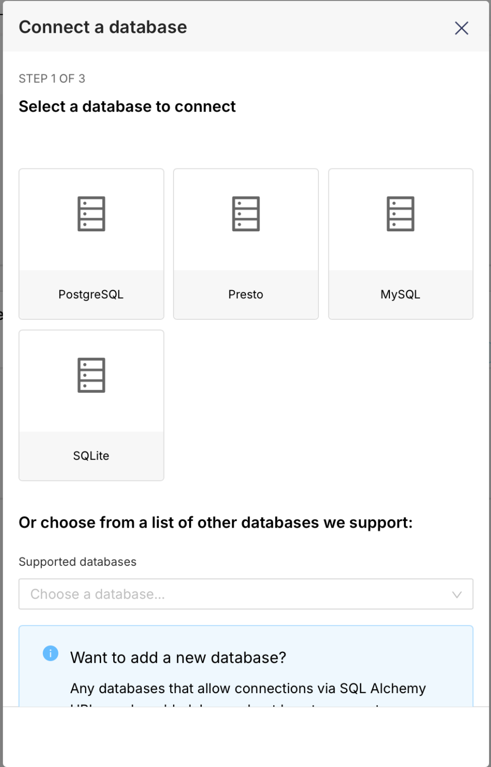 Скриншот окна Connect to database. 