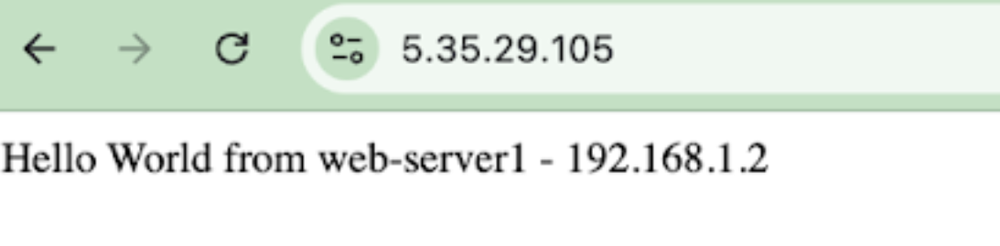 В адресную строку введен IP 5.35.29.105. На странице видно ответное приветствие сервера.