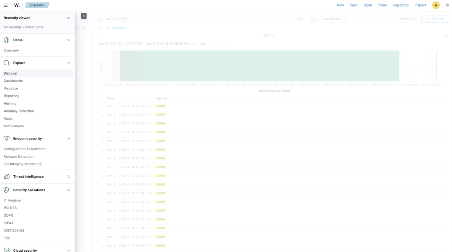 Список событий в интерфейсе Wazuh.
