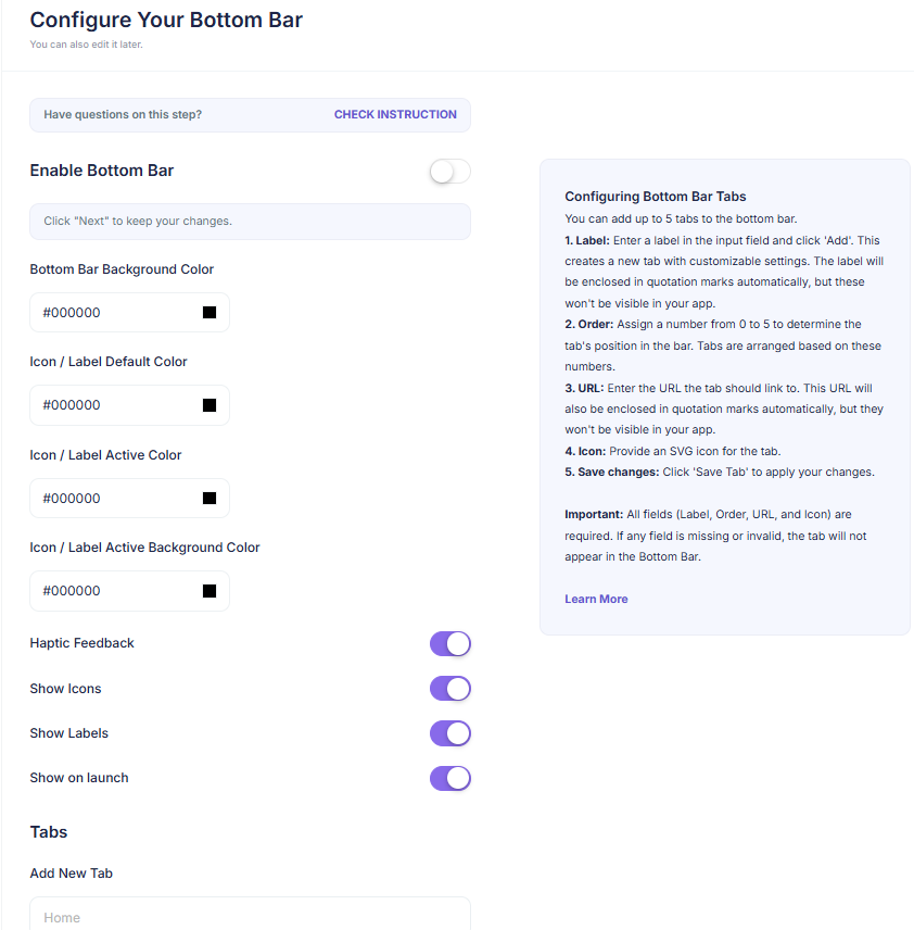 Раздел Bottom Bar.