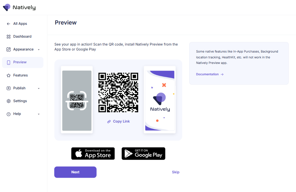 QR-код для установки Natively Preview из App Store или Google Play.