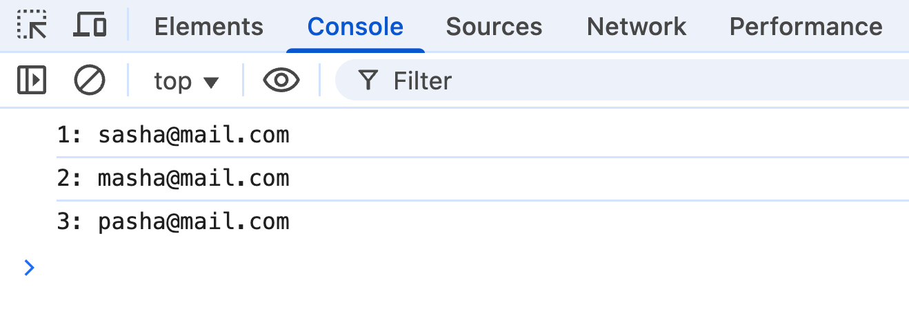 Результат в консоли тот же.