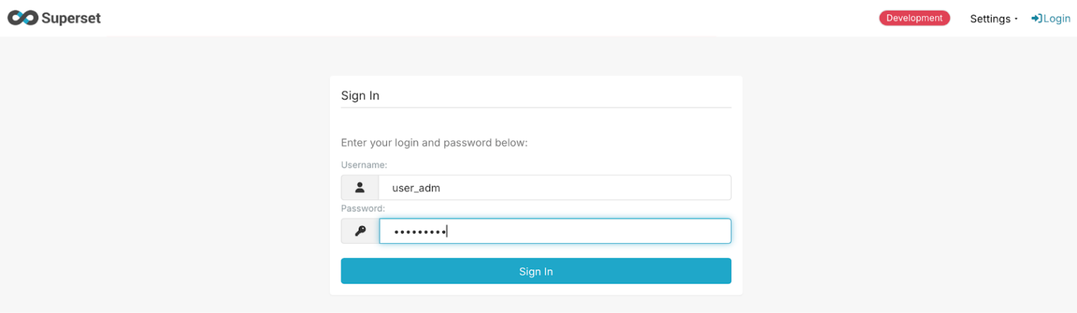 Скриншот страницы входа в Apache Superset.