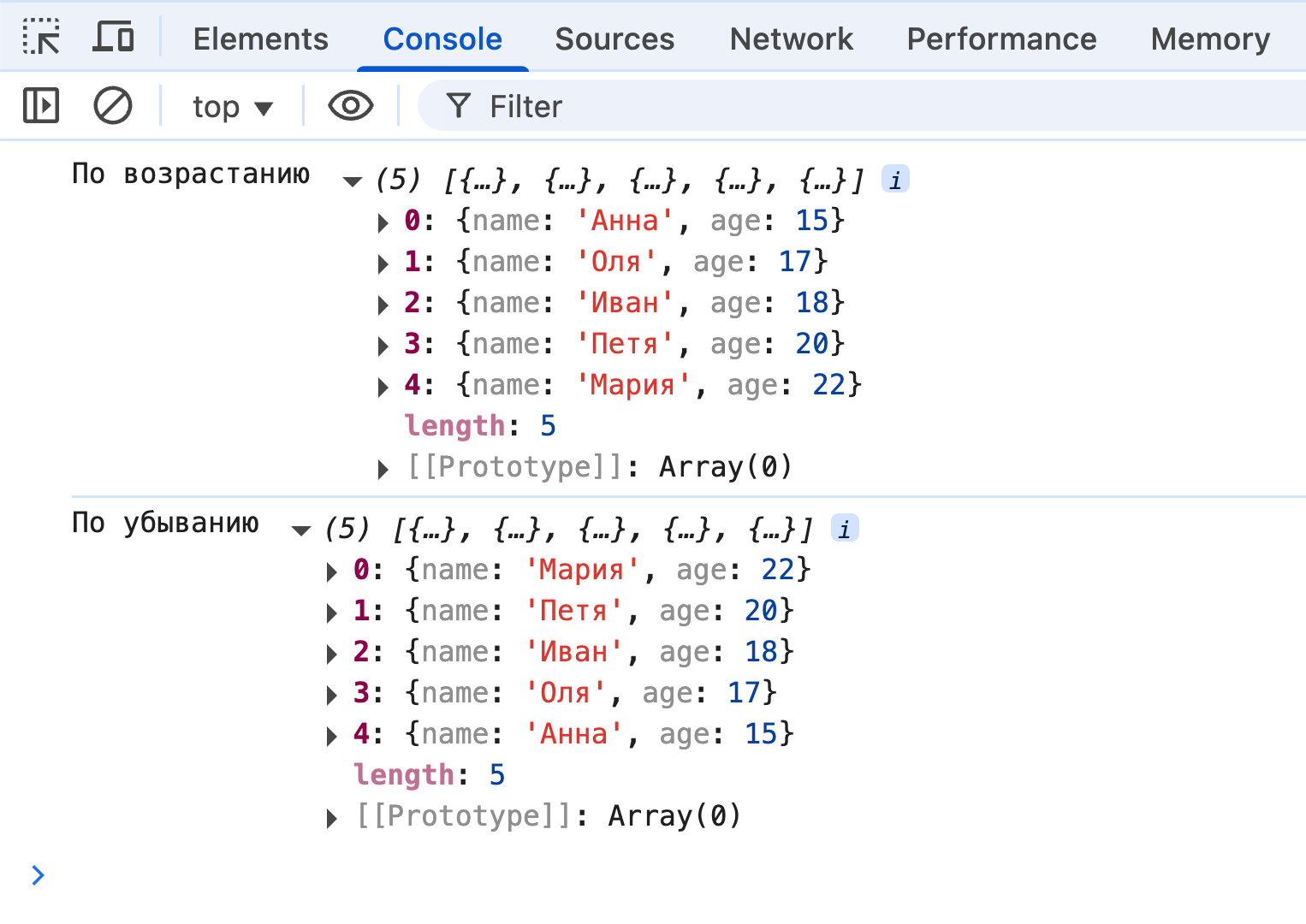 Результат в консоли.