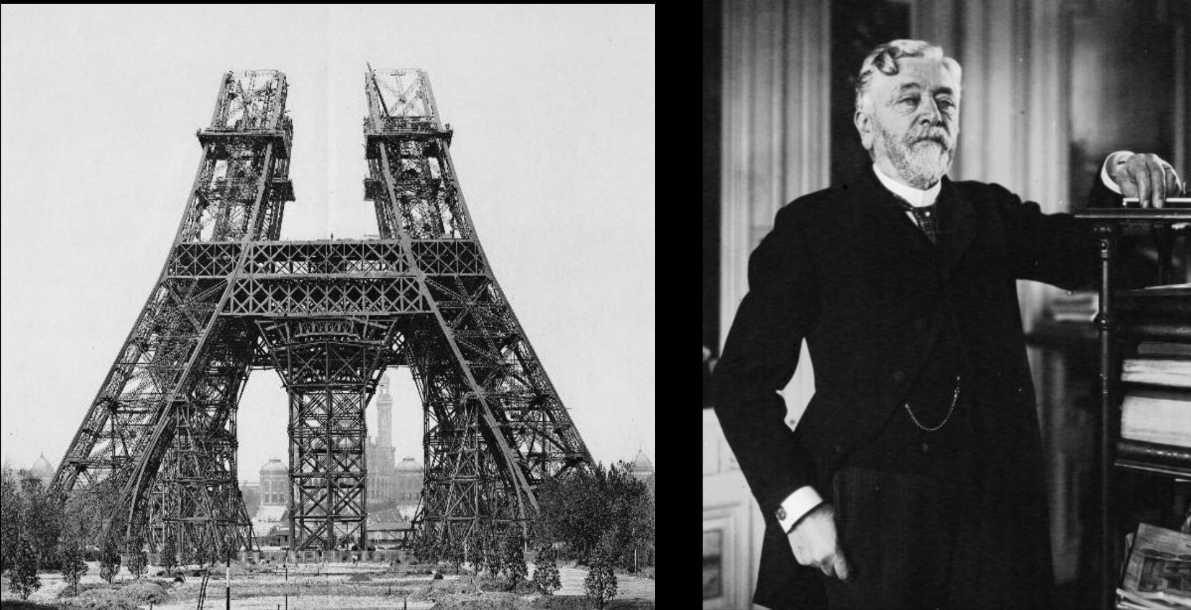Фото Гюстава Эйфеля и строящейся Эйфелевой башни.