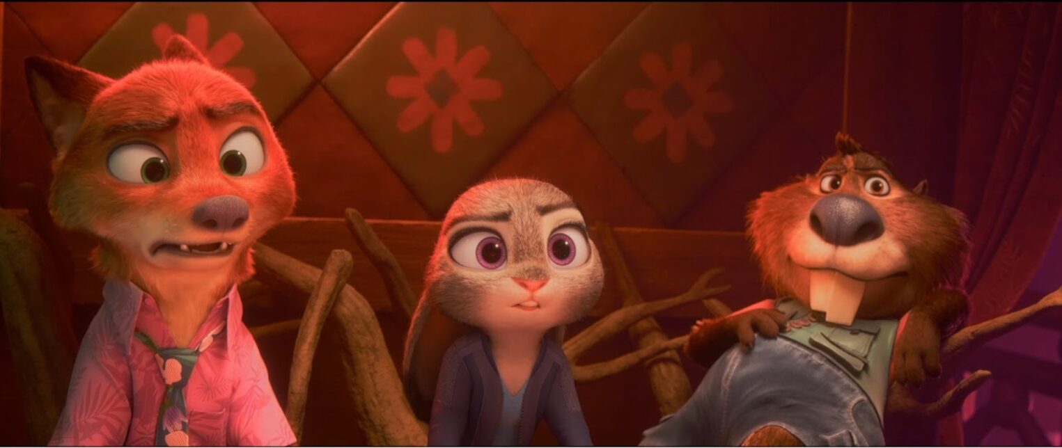 Кадр из мультфильма «Зверополис 2» в широком кинематографическом формате, идеально заполняющий экран без черных полос сверху и снизу.