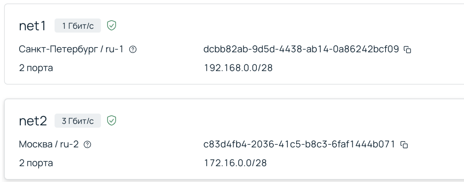 Отображение двух ВМ в панели управления.