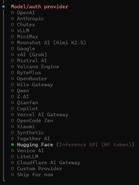 Скриншот с выбором провайдера.