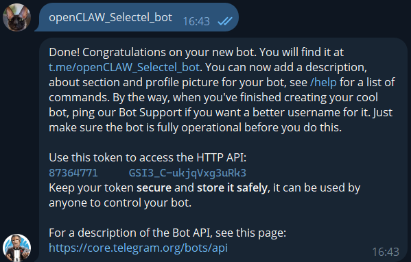 Скриншот переписки с ботом.