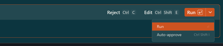 Выпадающее меню у кнопки "Run". Есть просто "Run", а есть "Auto-approve".
