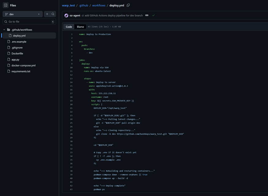 Отображение пайплайна в репозитории.