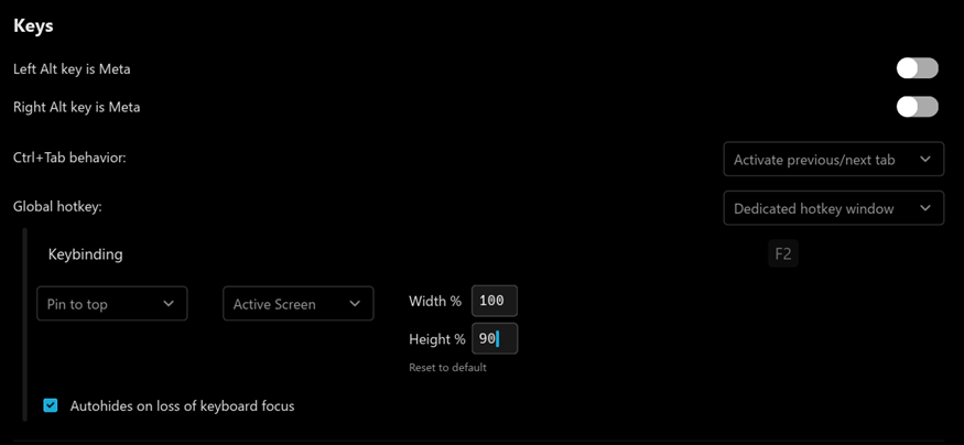 Окно настройки, в котором включается dropdown-режим.