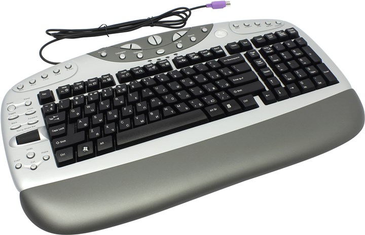 Мультимедийная мембранная клавиатура A4Tech KBS-26 Ergo Multimedia серого цвета с подставкой для кистей.