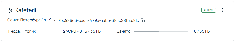 Характеристики созданной СУБД в панели управления.