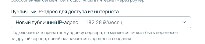 Назначение публичного IP в панели управления.